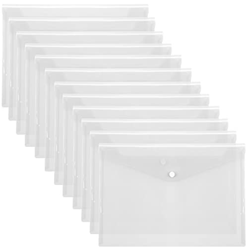 Skycase 12PCS A4 Plastic Envelopes Poly Envelopes, A4 Clear File Bags?Document Folders Organizers with Snap Button for Document Stationery Tools Organization?Clear