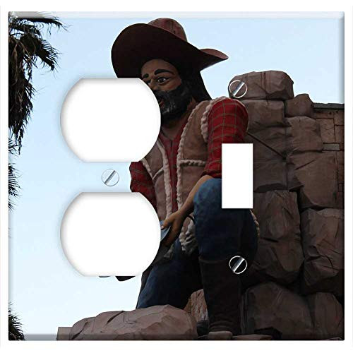 2-Gang, Outlet Toggle Combination Wall Plate Cover - Cowboy Architecture Artwork Figure Statue Country