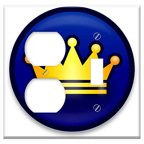 2-Gang, Outlet Toggle Combination Wall Plate Cover - Background Blue Button Click Crown Design Digital