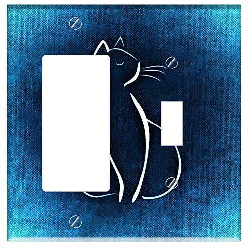 Rocker/GFCI Toggle Combination Wall Plate Cover - Cat Drawing Animal Image Funny Figure Blue Rocker/GFCI Toggle Combination Wall Plate Cover - Cat Drawing Animal Image Funny Figure Blue