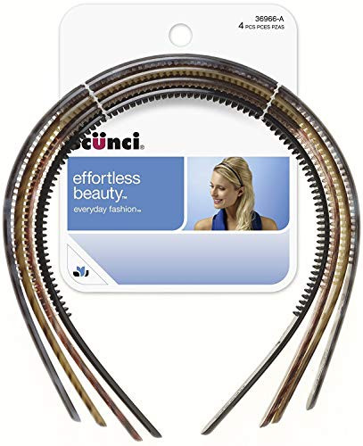 Scunci Effortless Beauty Skinny Plastic Headbands, Assorted Colors, 4-Count -Limited Edition-