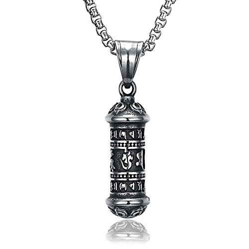 JAJAFOOK Men's Gothic Punk Buddhist Om Mani Padme Hum Prayer Mantra Wheel Pendant Necklace, 24" Chain JAJAFOOK Men's Gothic Punk Buddhist Om Mani Padme Hum Prayer Mantra Wheel Pendant Necklace, 24" Chain