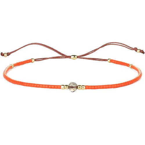 KELITCH New Miyuki Beaded Friendship Bracelets Womens Bohemian Adjustable Wrap Bracelet Bangle Crystal Agate Bracelets -Orange 3-