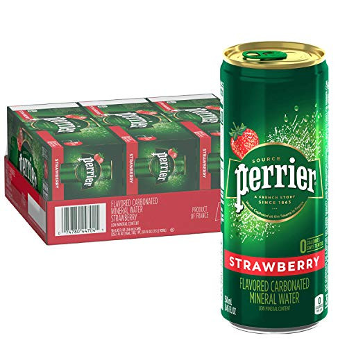 Perrier Strawberry Flavored Carbonated Mineral Water, 8.45 Fl Oz -30 Pack- Slim Cans