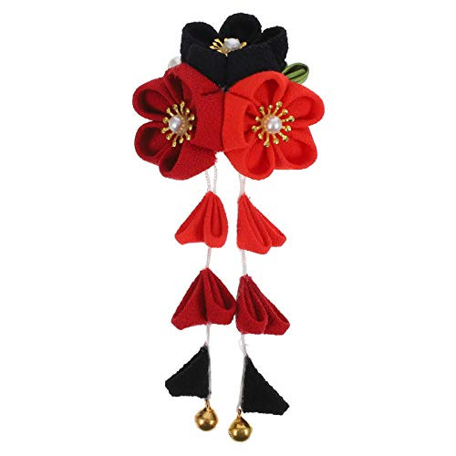 PRETYZOOM Japanese Kimono Flower Kanzashi Hair Accessories Tie Band Clip Barrette for Women Girls Red