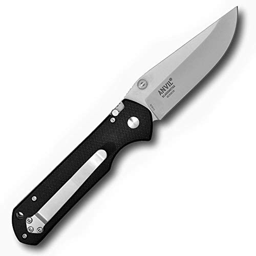 ANVIL BLADESMITHS - SILVERTIP - Pocket Knife, G-10 Black Handle, Straight Edge, Bead Blasted Blade