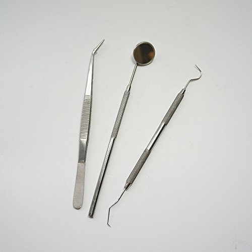 Basic Examination Dental Kit Set of 3, Hygiene Kit With mouth mirror/tweezers/probe
