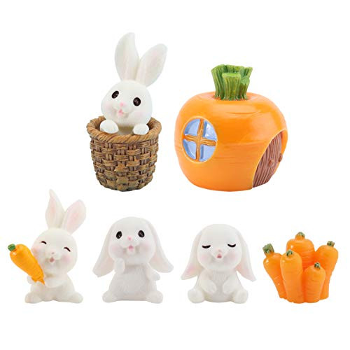 Cabilock 7Pcs Mini Rabbit Figure Bunny Figurine Easter Bunny Statue Garden Animal Sculpture Cake Cupcake Toppers for Home Car Easter Garden Micro Landscape Decor