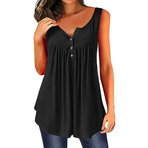 YUehswet Womens Short Sleeve Tops,Womens Plus Size Sleeveless Tank Tops V-Neck Pleated Button Up Gradient Tees Shirts