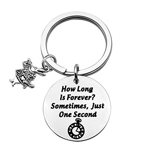 ENSIANTH Alice in Wonderland Keychain How Long is Forever?Sometimes,Just One Second Keychain Wonderland Inspired Charm Gift -rabbit Key-