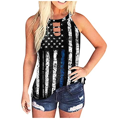 Womens Summer Tops,Womens Basic Tank Tops Fashion Gradient Vest Sexy Intersect Blouse Sleeveless Buttons Tunic Black