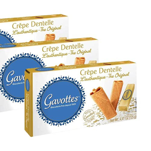 -Pack of 3- Gavottes Crispy Rolled, Fan wafers, OR Crepes Dentelle, OR Mini Crepe Dentelle, Luxury authentic lace crepes snacks from France- Great Value Pack of 3 -Crispy Crepes-
