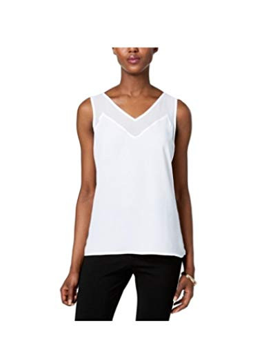 INC International Concepts INC Contrast Sheer-Trim Top Bright White Medium
