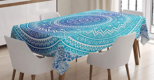 Ambesonne Ethnic Tablecloth, Ancient Ritual Symbol of Universe Cultural Center Point Balance Meditation Theme, Dining Room Kitchen Rectangular Table Cover, 60 W X 90 L Inches, Pale Blue