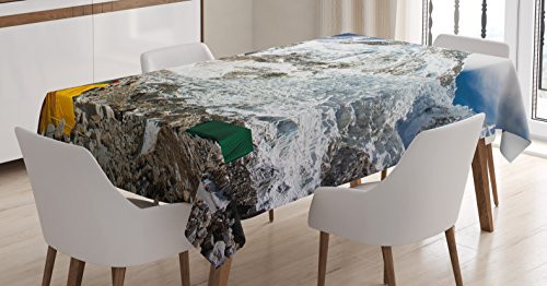 Ambesonne Camper Tablecloth by, Everest Base Camp Scenery on Snowy Mountain Climbing Icy High Peaks Image, Dining Room Kitchen Rectangular Table Cover, 60W X 90L Inches, White Grey