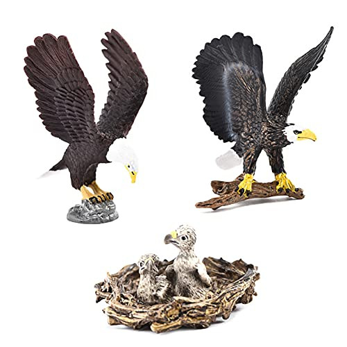 Simulated Bald Eagle Figurines Plastic Eagle Model Realistic Eagle Action Figures for Collection Science Educational Prop, Set of 3