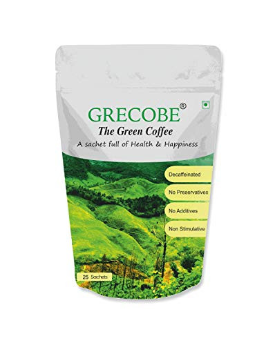 GRECOBE - The Green Coffee -25 Sachets Pouch- Decaffeinated, Pure Green Coffee Beans Extract, No Additives and Excipients - 25 Sachets