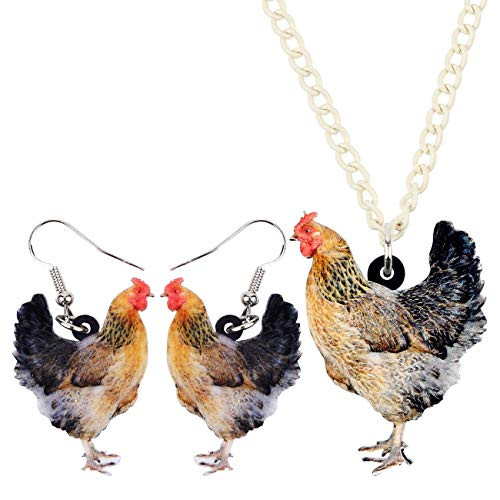 DUOWEI Acrylic Chicken Rooster Drop Earrings Necklace Sets Cute Farm Hen Jewelry for Women Teens Kids -Yellow- DUOWEI Acrylic Chicken Rooster Drop Earrings Necklace Sets Cute Farm Hen Jewelry for Women Teens Kids -Yellow-