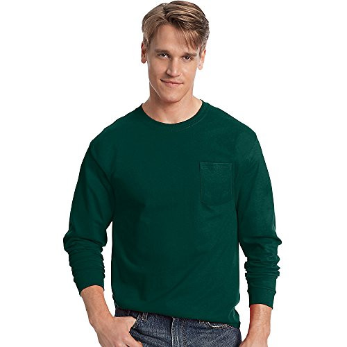 Hanes Tagless 6.1 oz Long-Sleeve with Pocket, Deep Forest, L