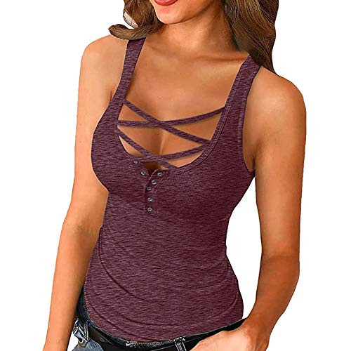 Womens Tank Tops,Womens Basic Tank Tops Fashion Gradient Vest Sexy Intersect Blouse Sleeveless Buttons Tunic Tank Tops for Women Casual Summer Hot Pink