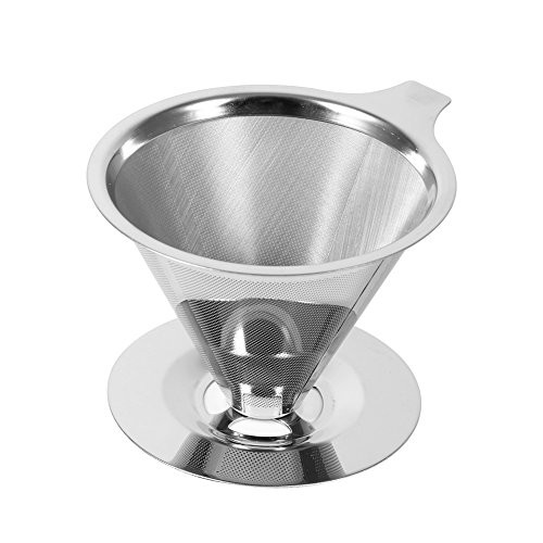 Yosoo Stainless Steel Pour Over Coffee Maker Filter Cone Coffee Dripper Double Layer Mesh Filter Cup Stand for Home Office Use