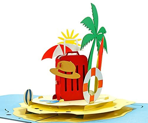 CUTPOPUP Beach Travel Pop Up Card, Birthday Pop Up Card, 3D Popup Greeting Cards, 3D Birthday Card With Blank Note, Handmade 3D Popup Birthday Card