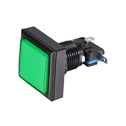 uxcell Game Push Button 44x44 Square 12V LED Illuminated Push Button Switch with Micro Switch for Arcade Video Games Green 1pcs