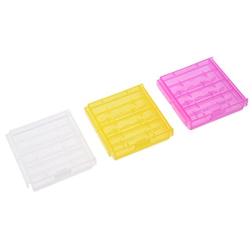 uxcell 3pcs AAA/AA 4 Cell Batteries Holder Portable Battery Storage Case Protective Container Rose-red/Clear/Yellow