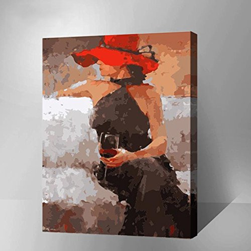 MADE4U [Figure Series 2] [20"] [Thicker (1")] [Wood Framed] Paint by Numbers Kit with Brushes and Paints (Wine Women YWYZ8128)