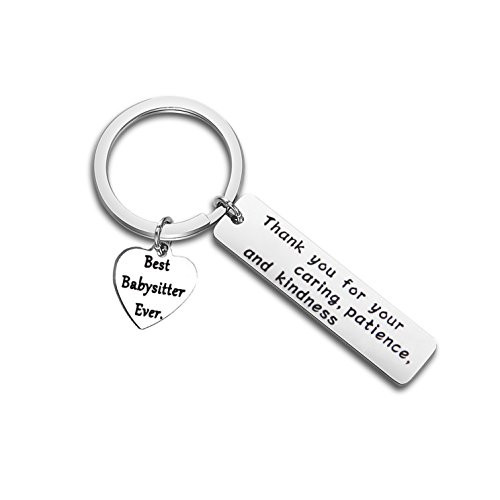 QIIER Babysitter Keychain Babysitter Gift Thank You for Your Caring Patience and Kindness Keychain Nanny Gift -silver-