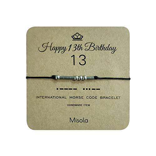 Happy 13th Birthday Gifts 13 Morse Code Bracelet for 13 Year Old Girls Daughter Friends Silver Beads Black String Friendship Bracelets
Happy 13th Birthday Gifts 13 Morse Code Bracelet for 13 Year Old Girls Daughter Friends Silver Beads Black String Friendship Bracelets