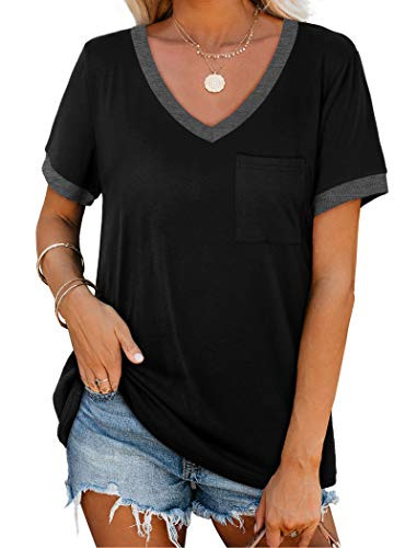 NSQTBA Womens Tshirts V Neck Loose Fit T Shirts Casual Summer Tops for Leggings 2XL