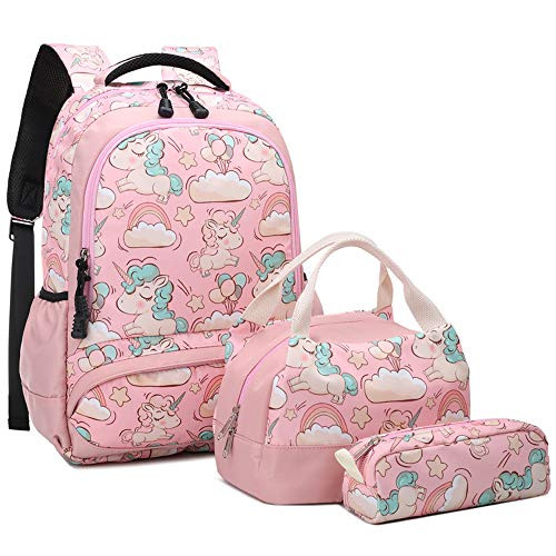 Meisohua School Backpacks Set Girls Unicorn Backpack with Lunch Bag and Pencil Case Kids 3 in 1 Bookbags Set School Bag for Elementary Preschool Water Resistant (Pink)