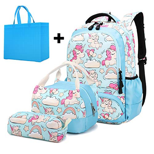 Unicorn Backpack for Girls School Backpack Kids Bookbags with Lunch Bag Pencil Case Teens School Bags for Girls Lightweight Travel Daypack 15 inch