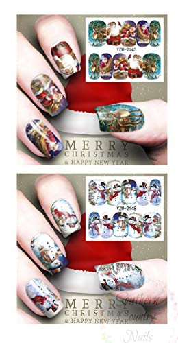20 Christmas Snowman Santa Full Nail Art Decal Wraps Stocking Stuffer