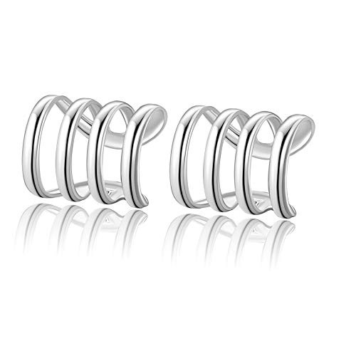 925 Sterling Silver Ear Cuff Earrings for Women No Piercing 4-layer Circle Helix Cartilage Hoop Clip On Wrap Earrings for Non Pierced Ears