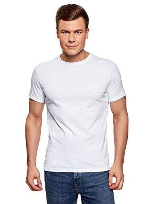 oodji Ultra Men's Basic T-Shirt -Pack of 2-, White, US 34 / EU 44 / XS