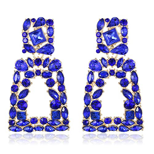Rhinestone Rectangle Dangle Earrings Crystal Geometric Drop Statement Earrings KELMALL COLLECTION