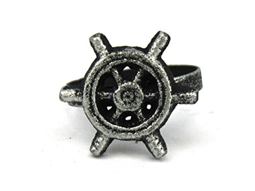 Hampton Nautical Silver Cast Iron Ship Wheel Napkin Ring, 2", Antique, 2"