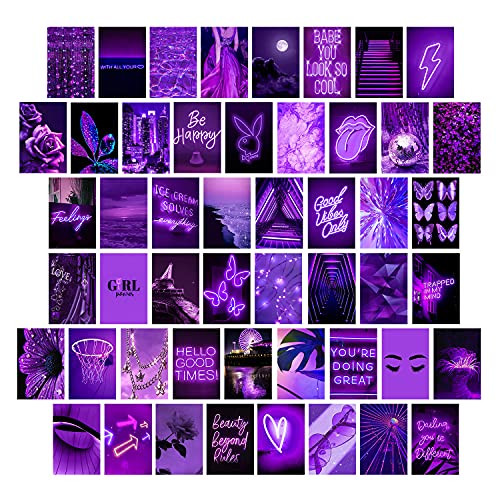 Purple Wall Collage Kit Aesthetic Pictures, Wall Decor for Bedroom Aesthetic, Photo Wall Collage Kit, Room Decor for Teen Girls, Purple Wall Decor, Collage Kit for Wall Aesthetic, 50PCS 4x6 INCH