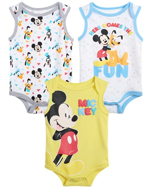 Disney Baby Boys Newborn Mickey Mouse Sleeveless Bodysuit -3 Pack- -Mickey/Pluto, 0-3 Months- Disney Baby Boys Newborn Mickey Mouse Sleeveless Bodysuit -3 Pack- -Mickey/Pluto, 0-3 Months-