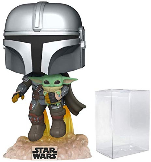 POP Funko Star Wars The Mandalorian - Mandalorian Flying with Child Vinyl Figure with POP Protector POP Funko Star Wars The Mandalorian - Mandalorian Flying with Child Vinyl Figure with POP Protector
