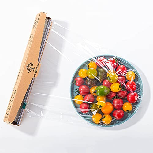 Compostable Cling Wrap 11.8" x 100 ft x 3 Rolls, Extra Thick 0.47mil with Slide Cutter Biodegradable Plastic Wrap for Food, Green BPA Free Food Wrap, US BPI and Compost Home Certified