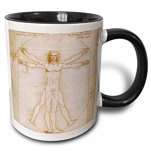 3dRose Human Figure In A Circle By Leonardo Da Vinci 1485 Mug, 11 oz, Black
