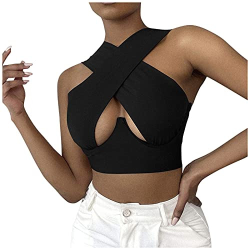 Women's Sexy Sleeveless Cut Out Vest Wrap Solid Cami Halter Criss Cross Tank Crop Tops Self Tie Backless Cami Women's Sexy Sleeveless Cut Out Vest Wrap Solid Cami Halter Criss Cross Tank Crop Tops Self Tie Backless Cami