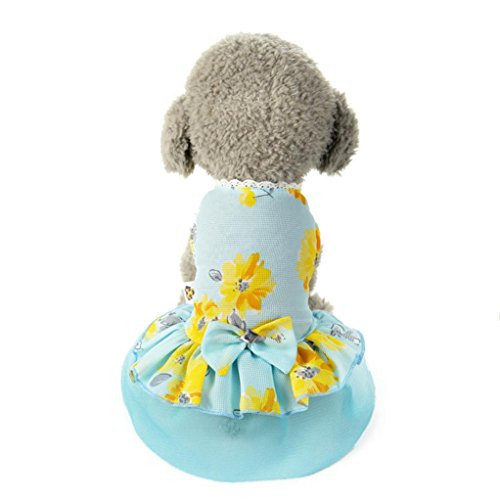 Pet Clothes, OOEOO Dog Cat Bow Apparel Tutu Dress Lace Skirt Pet Puppy Princess Costume -Blue, XS-