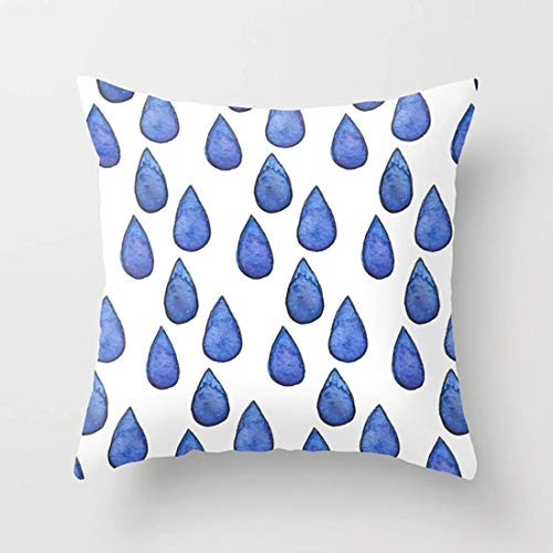 FJPT Throw Pillow Cover Watercolor Deep Blue Raindrops Cotton Pillowslip for Sofa Bed Stand Size Pillowcase 16x16 Inch