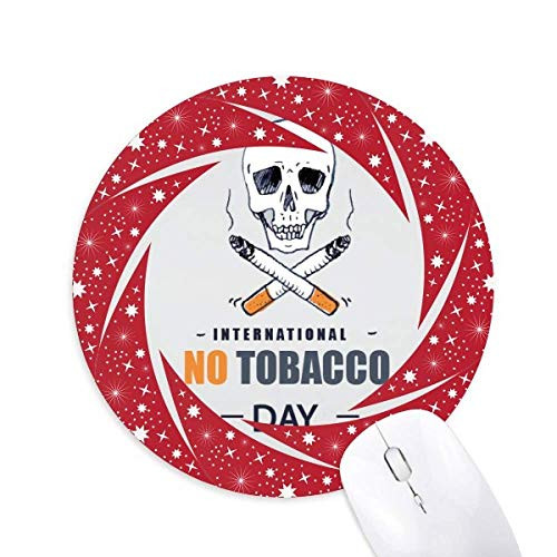 Logo Skull No Tobacco Day Wheel Mouse Pad Round Red Rubber