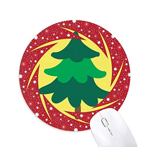 Pine Tree Green Gradient Wheel Mouse Pad Round Red Rubber