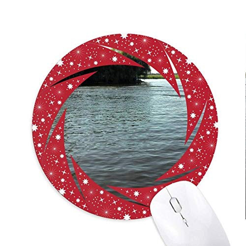 Peaceful Lake Wheel Mouse Pad Round Red Rubber